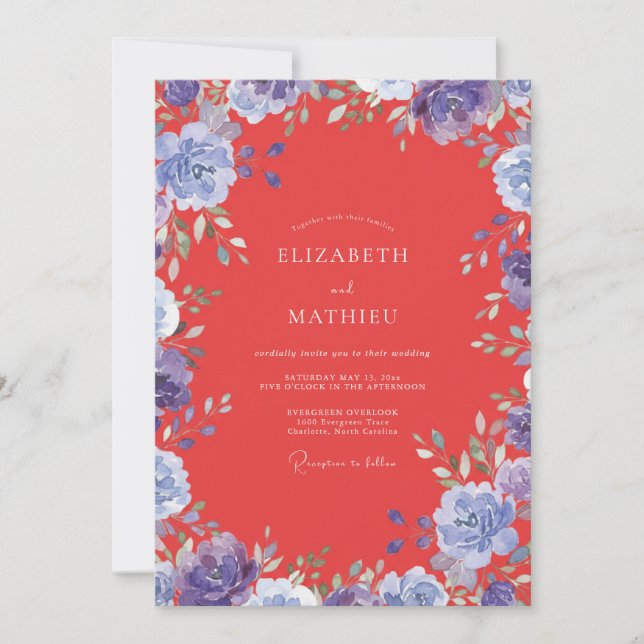 Red Periwinkle Bloom Wedding Invitation (Front)