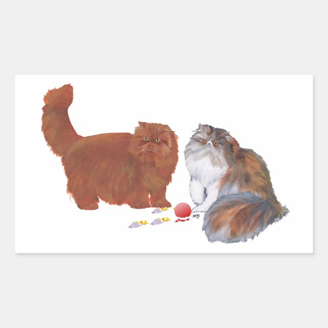 Red Persian and Calico Persian w/Ornament Rectangular Sticker (Front)