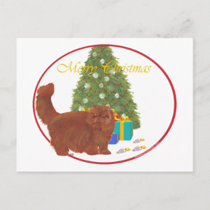 Red Persian Cat Merry Christmas Holiday Postcard