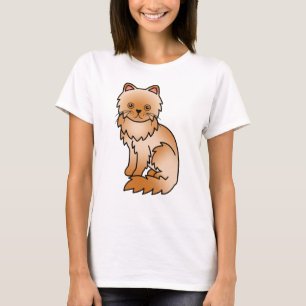 Red Persian Cute Cartoon Cat Illustration T-Shirt