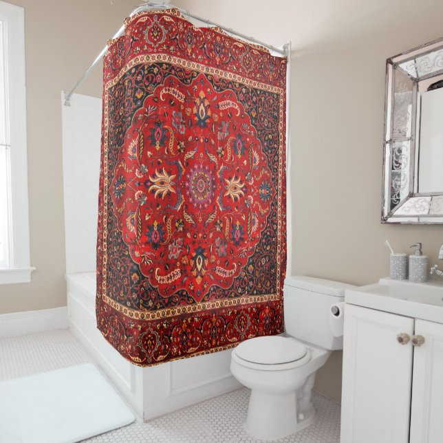 Red Persian Rug from Mashhad Shower Curtain (In Situ)