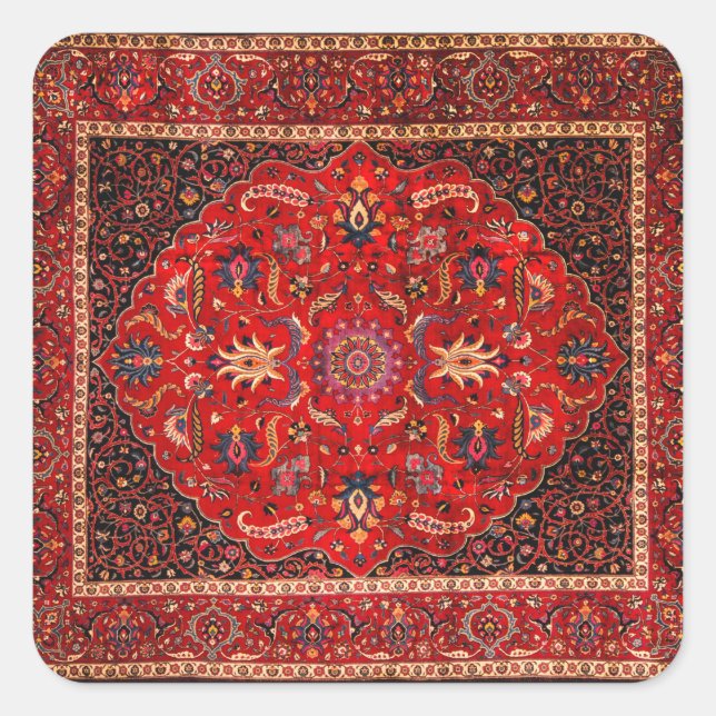 Red Persian Rug from Mashhad Square Sticker (Front)