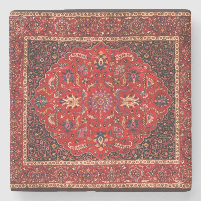 Red Persian Rug from Mashhad Stone Coaster (Front)
