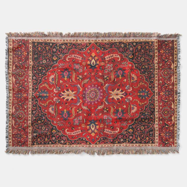 Red Persian Rug from Mashhad Throw Blanket (Front)