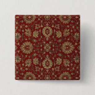 Red Persian scarlet arabesque tapestry 15 Cm Square Badge