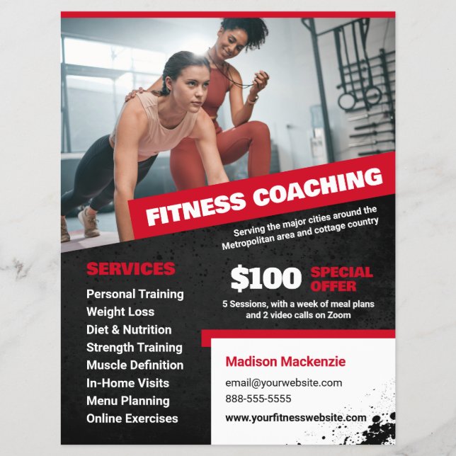 Red Personal Trainer and Fitness Coaching Flyer (Front)