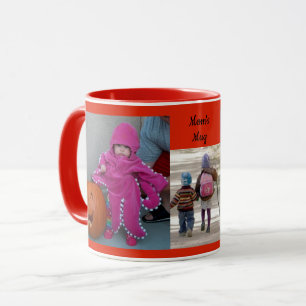 Red Personalise 3 PHOTO TEMPLATE Gift Coffee Mug