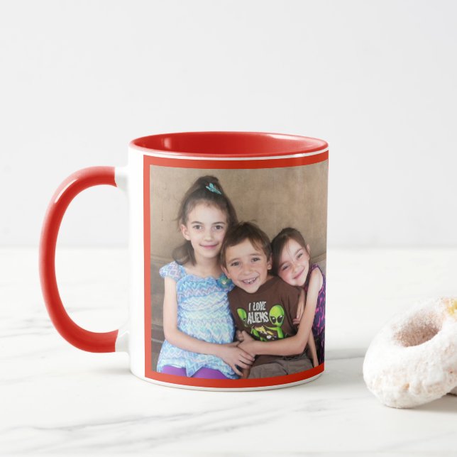 Red Personalise PHOTO TEMPLATE Gift Coffee Mug (With Donut)