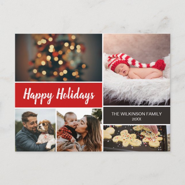 Red Personalised 2022 Photo Collage Christmas Holiday Postcard (Front)