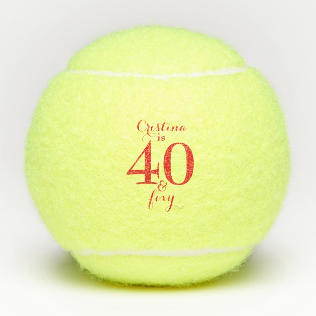 Red Personalised 40 & Foxy Tennis Balls (Front)