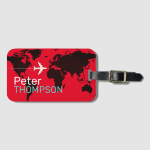 red personalised-and-elegant world travel luggage tag