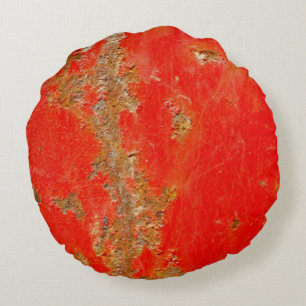 Red personalised antique car, rusted metal round cushion