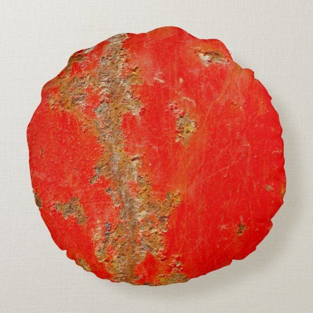 Red personalised antique car, rusted metal round cushion (Back)