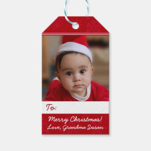 Red Personalised Christmas Holiday Photo Gift Tags