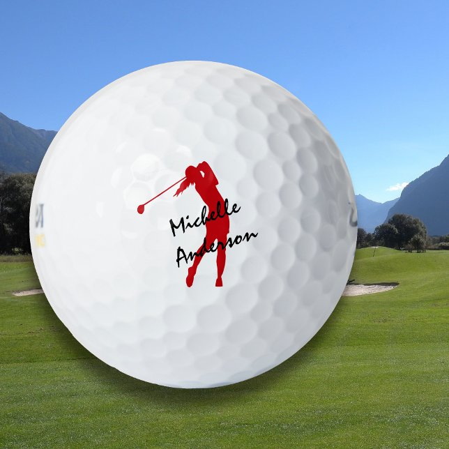 Red Personalised Female Golfer Golf Balls (Creator Uploaded)