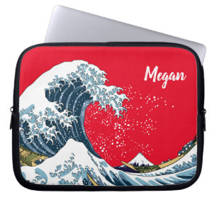 Red Personalised Great Wave off Kanagawa Laptop Sleeve