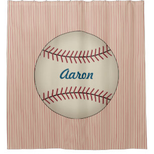 Red Personalised Kids Baseball Shower Curtain