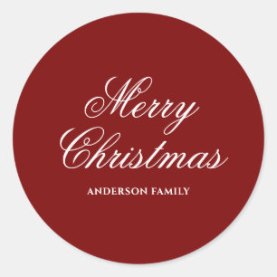 Red Personalised Merry Christmas Classic Round Sticker