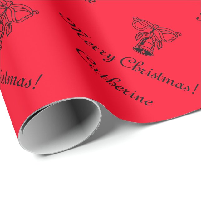 Red personalised Merry Christmas wrapping paper (Roll Corner)