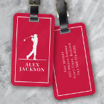 Red Personalised Monogram Golfer Luggage Tag<br><div class="desc">This design features a golfer swinging a club</div>