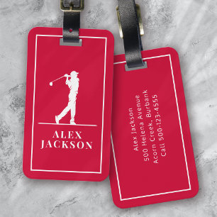 Red Personalised Monogram Golfer Luggage Tag