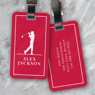 Red Personalised Monogram Golfer Luggage Tag