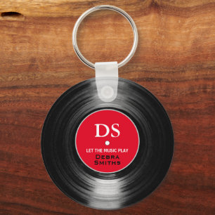 red personalised music vinyl record keychain