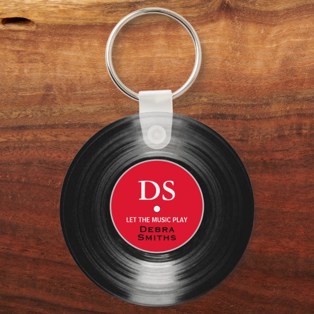 Red personalised music vinyl record keychain (Front)