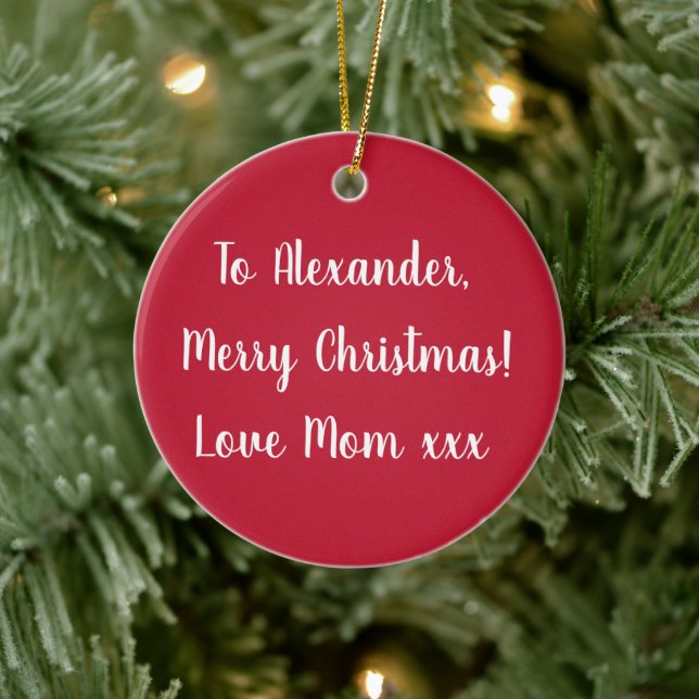 Red Personalised Name Merry Christmas from Mum Ceramic Tree Decoration (Tree)