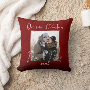 Red Personalised Our First Christmas as Mr. &  Mrs Cushion
