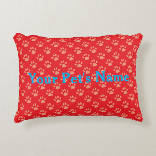 Red Personalised Pet Pillow with Paw Prints