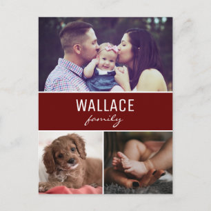 Red Personalised Photo Collage Christmas Postcard
