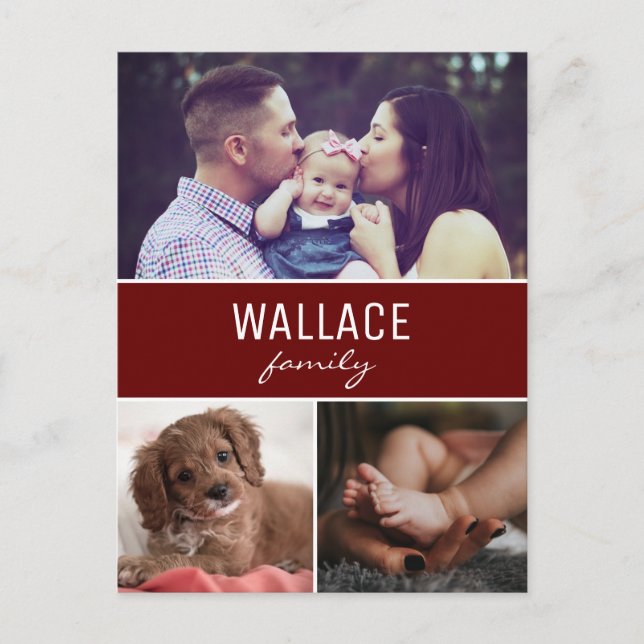 Red Personalised Photo Collage Christmas Postcard (Front)