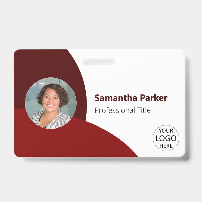 Red Personalised Photo, Logo, Barcode Employee ID Badge (Front)