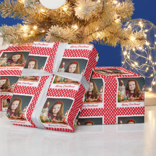 Red Personalised Photo Merry Christmas Holiday Wrapping Paper