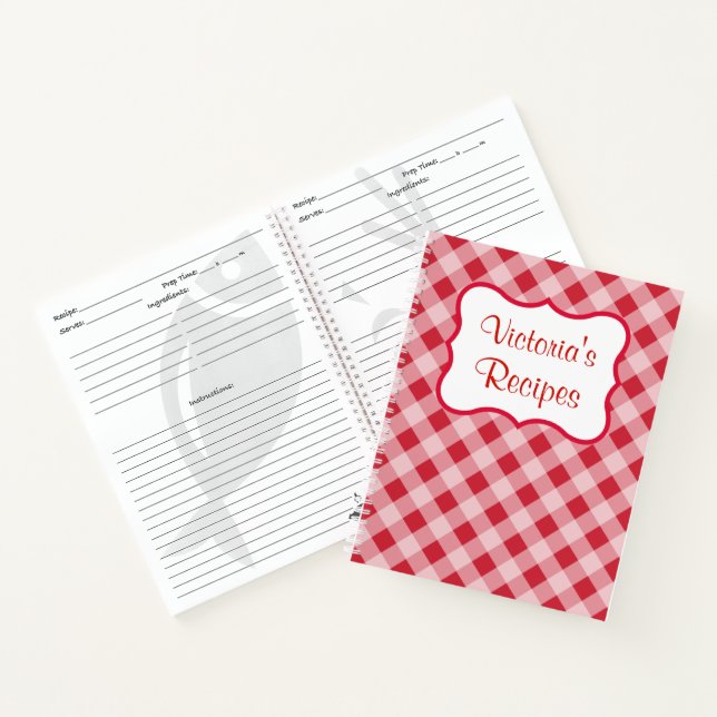 Red Personalised Recipe Cookbook Notebook Gift (Inside)
