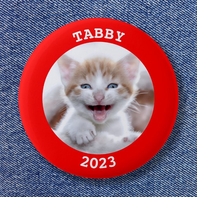 Red Personalised Round Photo Frame 6 Cm Round Badge (Add a family photo and personalized text to create your own button.)