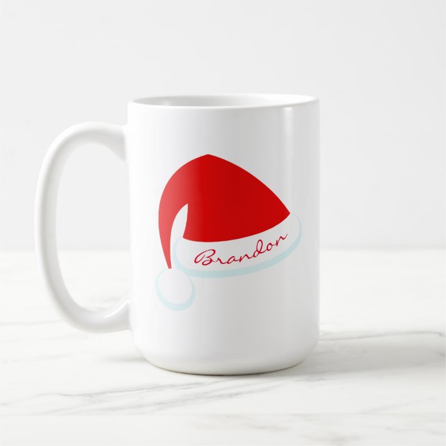Red Personalised Santa Hat Holiday Mug (Left)
