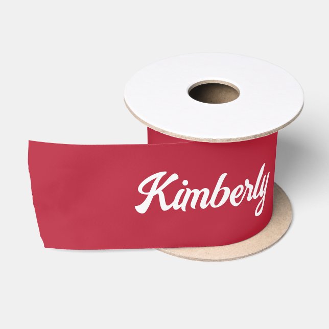 Red Personalised Script Name School Satin Ribbon (Spool)