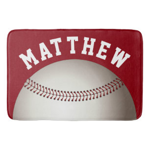 Red Personalised Sports Baseball Design Bath Mat