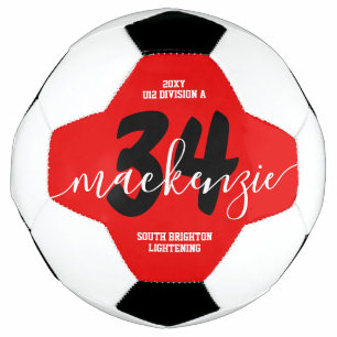 Red Personalised Team Colours Name Jersey Number Football