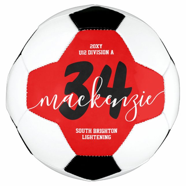 Red Personalised Team Colours Name Jersey Number Football (Front)