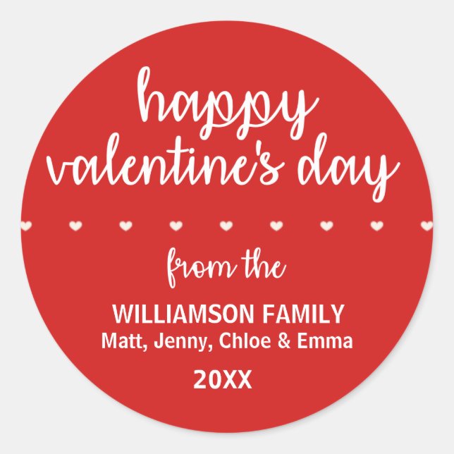 Red Personalised Valentine Sticker with Hearts (Front)