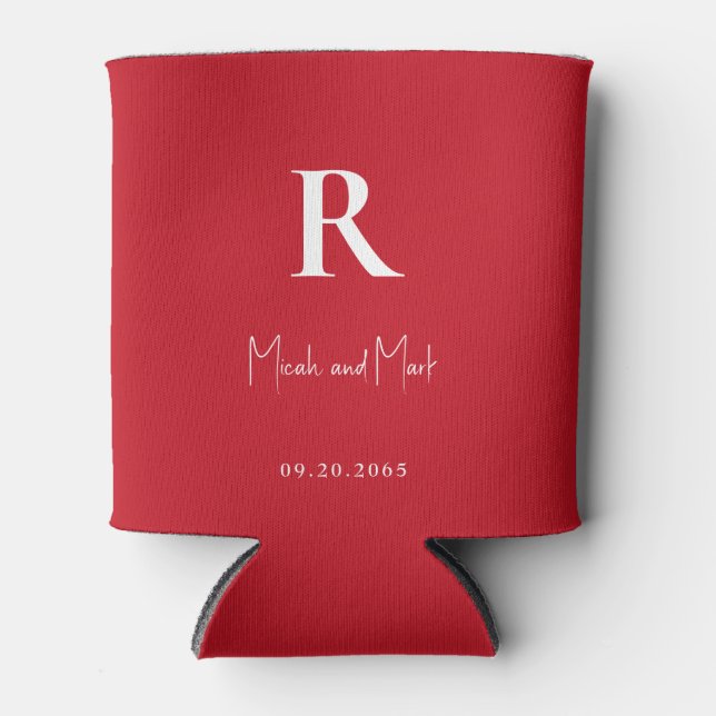 Red Personalised Wedding Favour Can Cooler (Front)