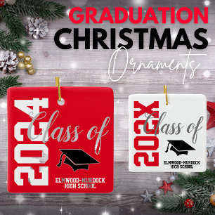 Red Personalized High School Graduation Christmas Ceramic Ornament