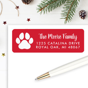 Red Pet Lover Paw Print Holiday Return Address