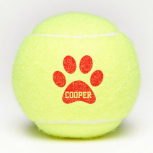 Red Pet Paw Print Personalised Name Toy Tennis Balls