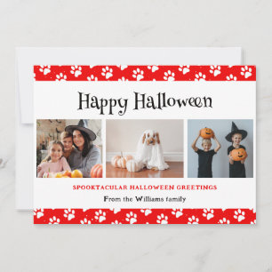 Red Pet Paws Photo Happy Halloween  Holiday Card