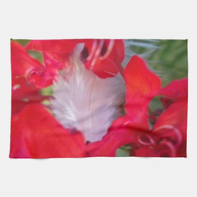 Red Petal Feather Art Print Tea Towel (Horizontal)