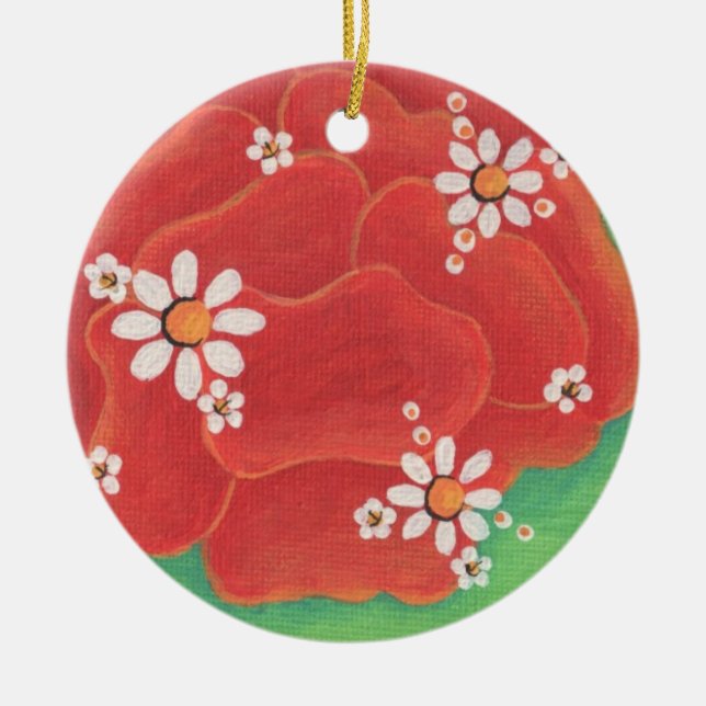Red Petals Circle Ornament (Front)